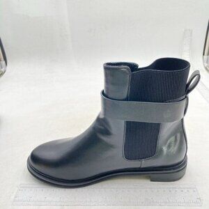 Women Fashion Block Low Heel Slip on Elastic Chelsea Ankle Boots Black Shoes